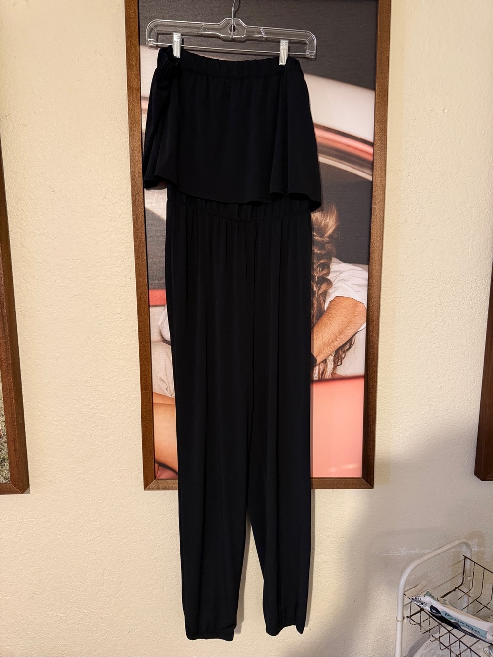 Charming Charlie Black Strapless Ruffle Jumpsuit